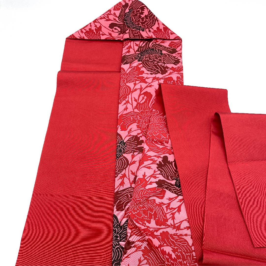 名古屋帯 中紅花色 草花模様 染帯 帯丈358cm 正絹 Aランク 六通 カジュアル 赤系 1124003493312  名古屋仕立て