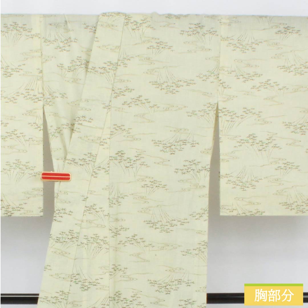 紬 ポリエステル Sランク 身丈163.5cm 裄丈63.5cm 白百合色（しらゆりいろ） 竹 流水 洗える着物 単衣 白系 1116004082411