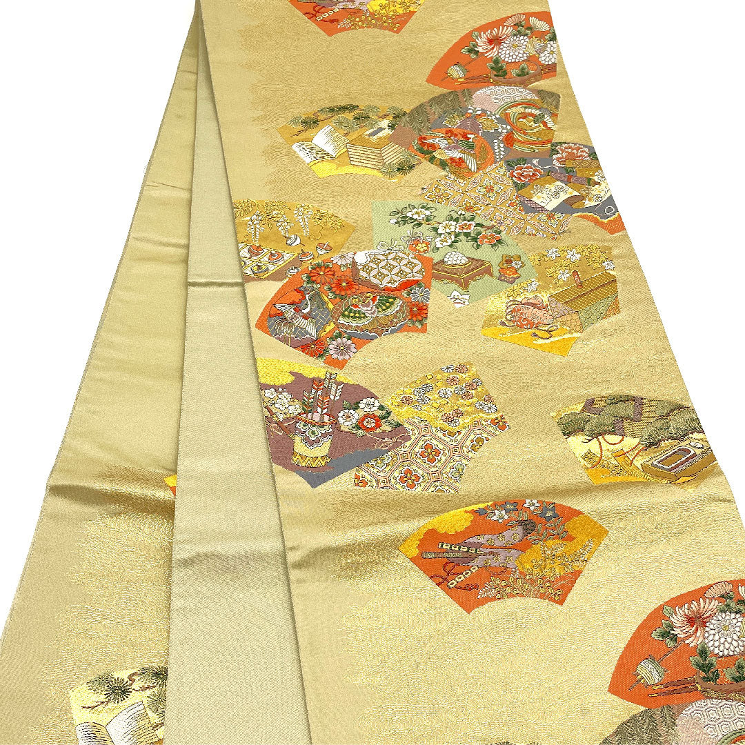 袋帯 吉祥文様 帯丈424cm 正絹 Sランク 六通 フォーマル 金系 1123002682321
