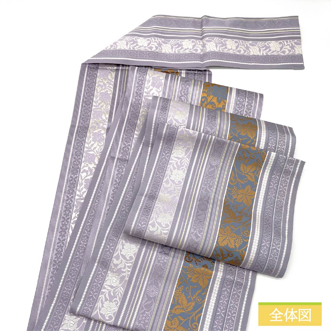 （新品未使用品）名古屋帯 正絹 NEWランク 浅滅紫色（あさきけしむらさきいろ） 博多織 本場筑前博多織 八寸名古屋帯 帯丈360.5cm 全通 カジュアル 紫系 1124009651320 松葉仕立て