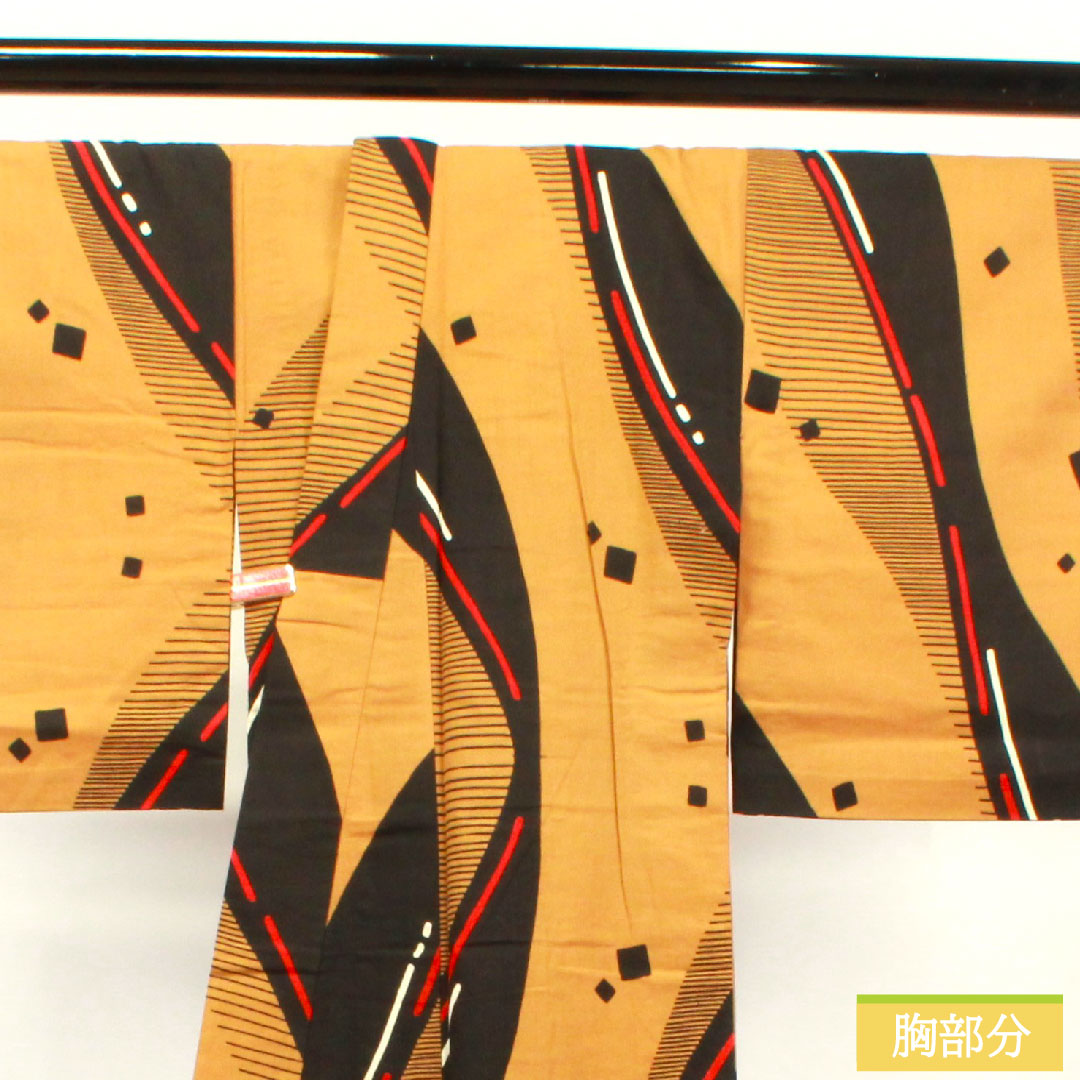 Yukata Cotton Length 163.5cm Sleeve length 62.5cm A rank Single layer Brown Fox color Geometric pattern 1118004843414