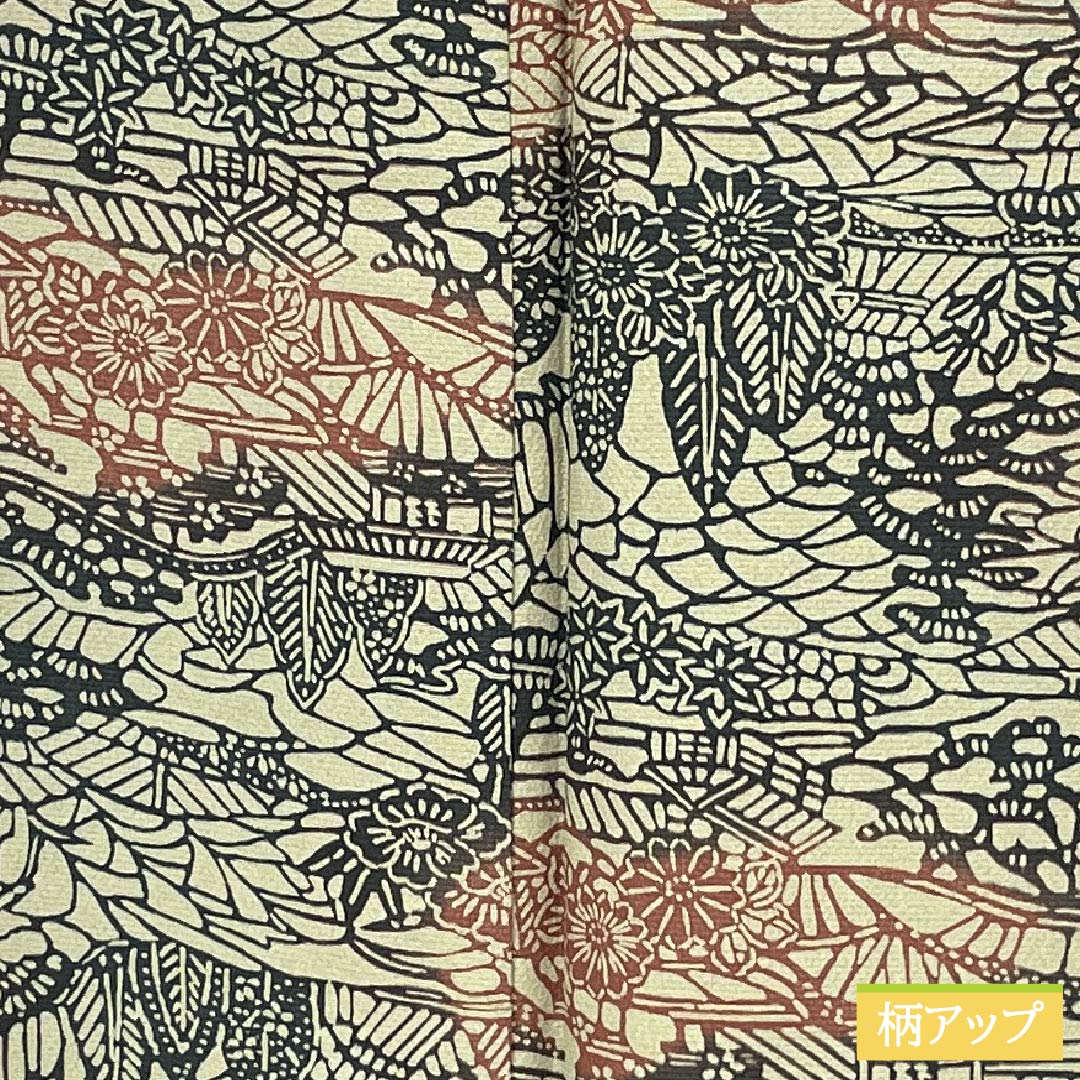 小紋 正絹 Sランク 身丈159.5cm 裄丈67cm 袷 蠟色（ろういろ） 型染 風景画 ベージュ系 1115008312325
