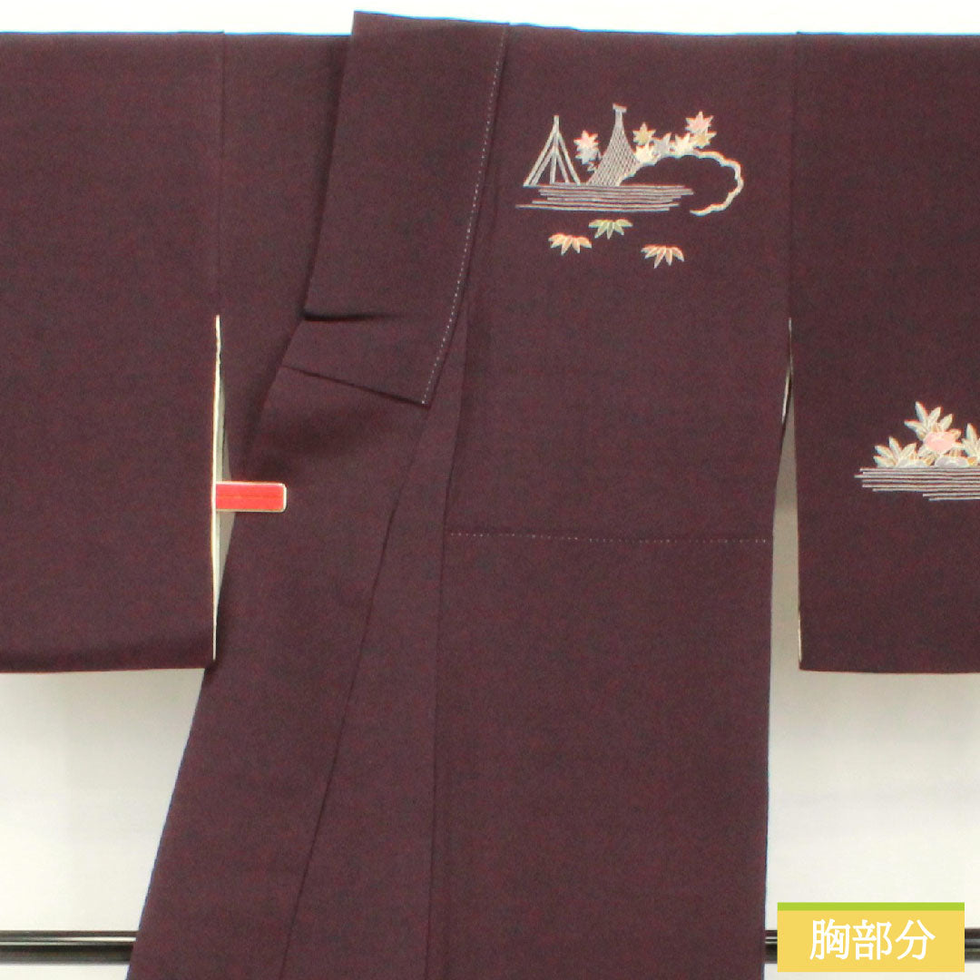 Homongi, pure silk, lined, length 154cm, sleeve length 62.5cm, eggplant navy blue, Kyoto Yuzen crepe, auspicious motif, A rank, purple, 1112005463220