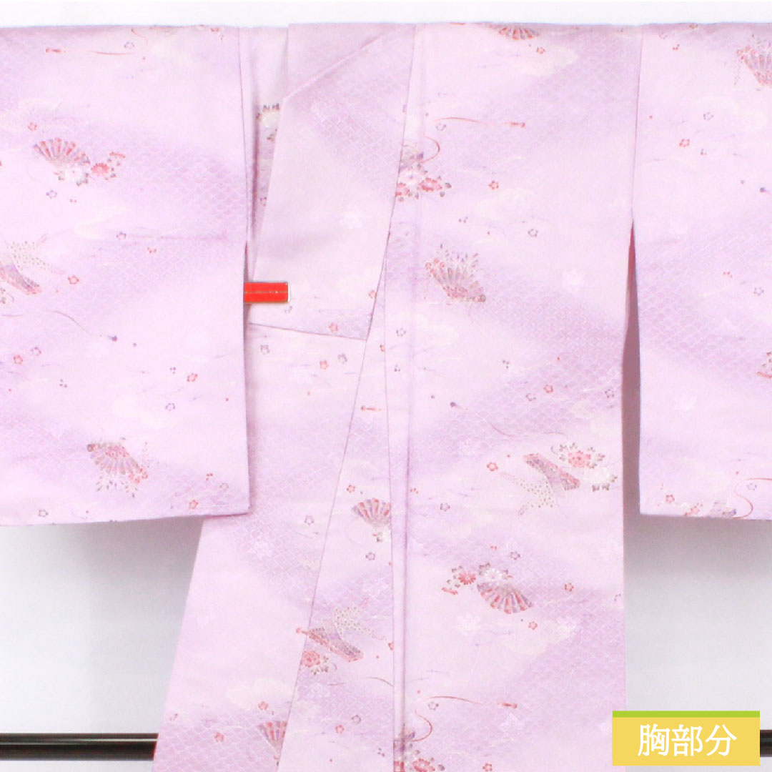 小紋 ポリエステル 身丈157cm 裄丈63cm 袷 浅紫色（あさきむらさきいろ） 洗える着物 吉祥文様 しつけ糸付き 未使用品 Sランク 紫系 1115004572320