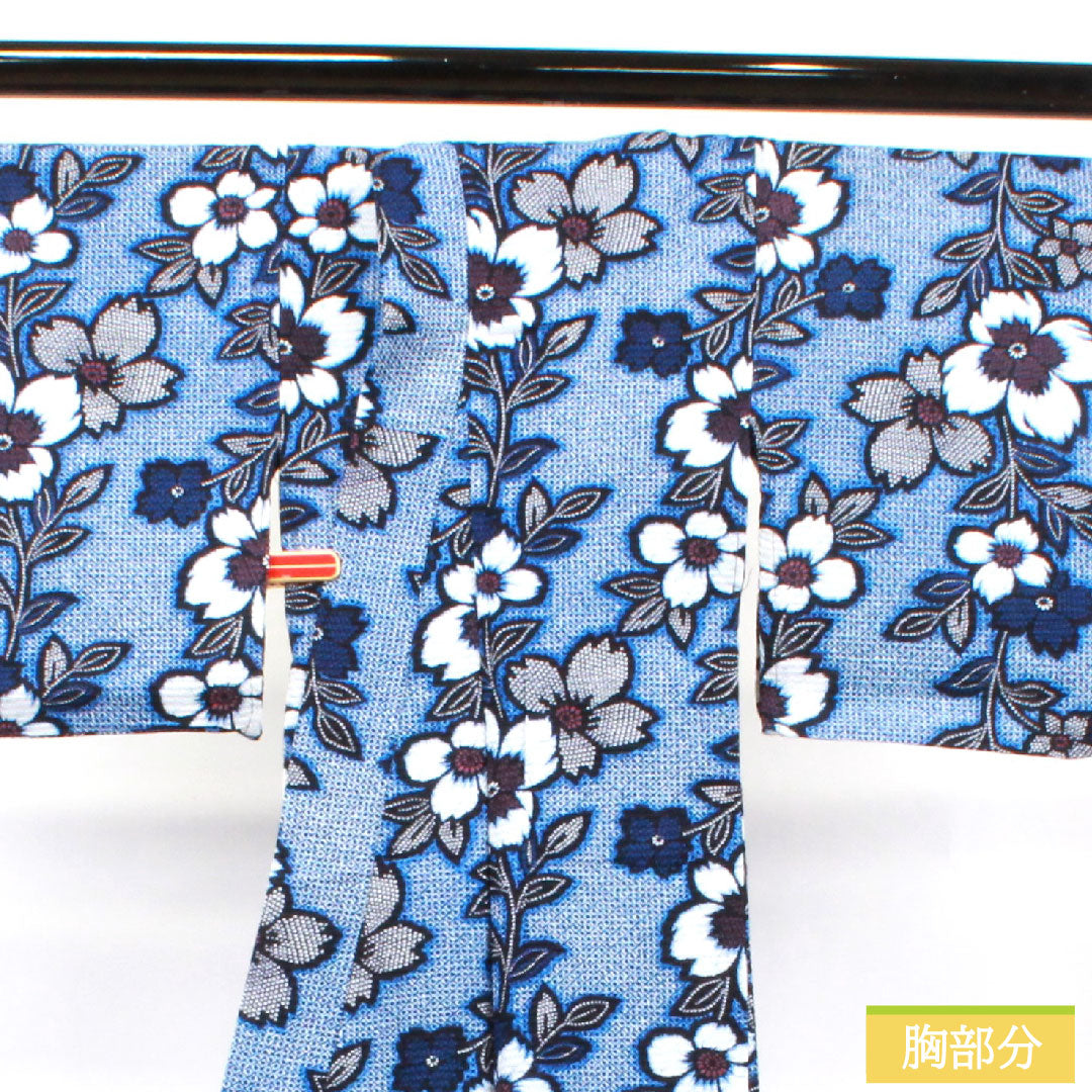 Yukata Cotton Length 152.5cm Sleeve length 64cm S rank Single layer Navy Deep navy Ripple Abstract flower 1118004742218