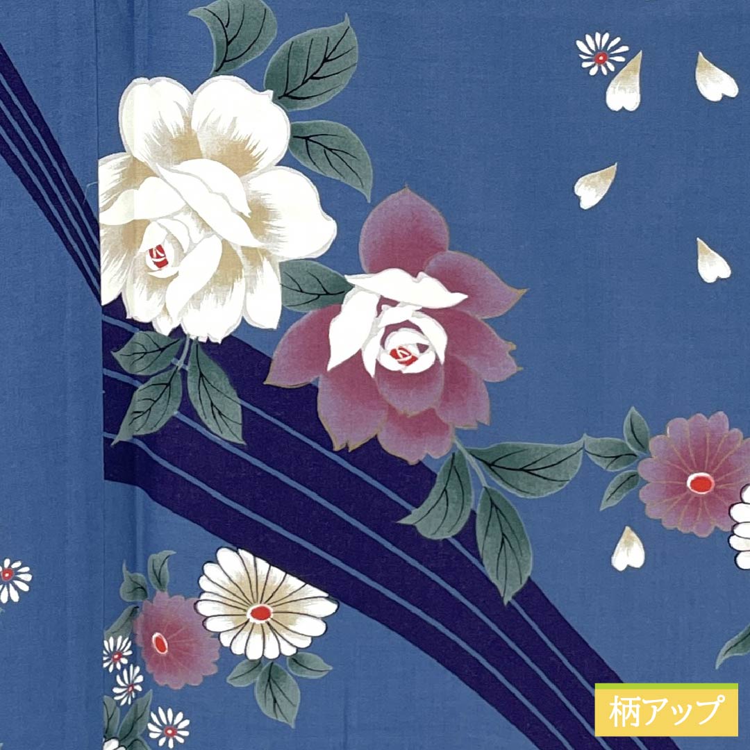浴衣 木綿 Sランク 身丈163.5cm 裄丈70cm 勿忘草色（わすれなぐさいろ） 薔薇 単衣 青系 1118007612417