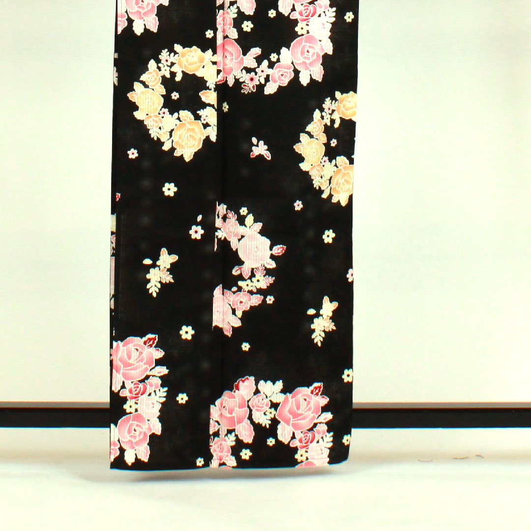 Yukata Rose Cotton S Rank Single Layer Length 163cm Sleeve Length 66cm Black 1118000382410