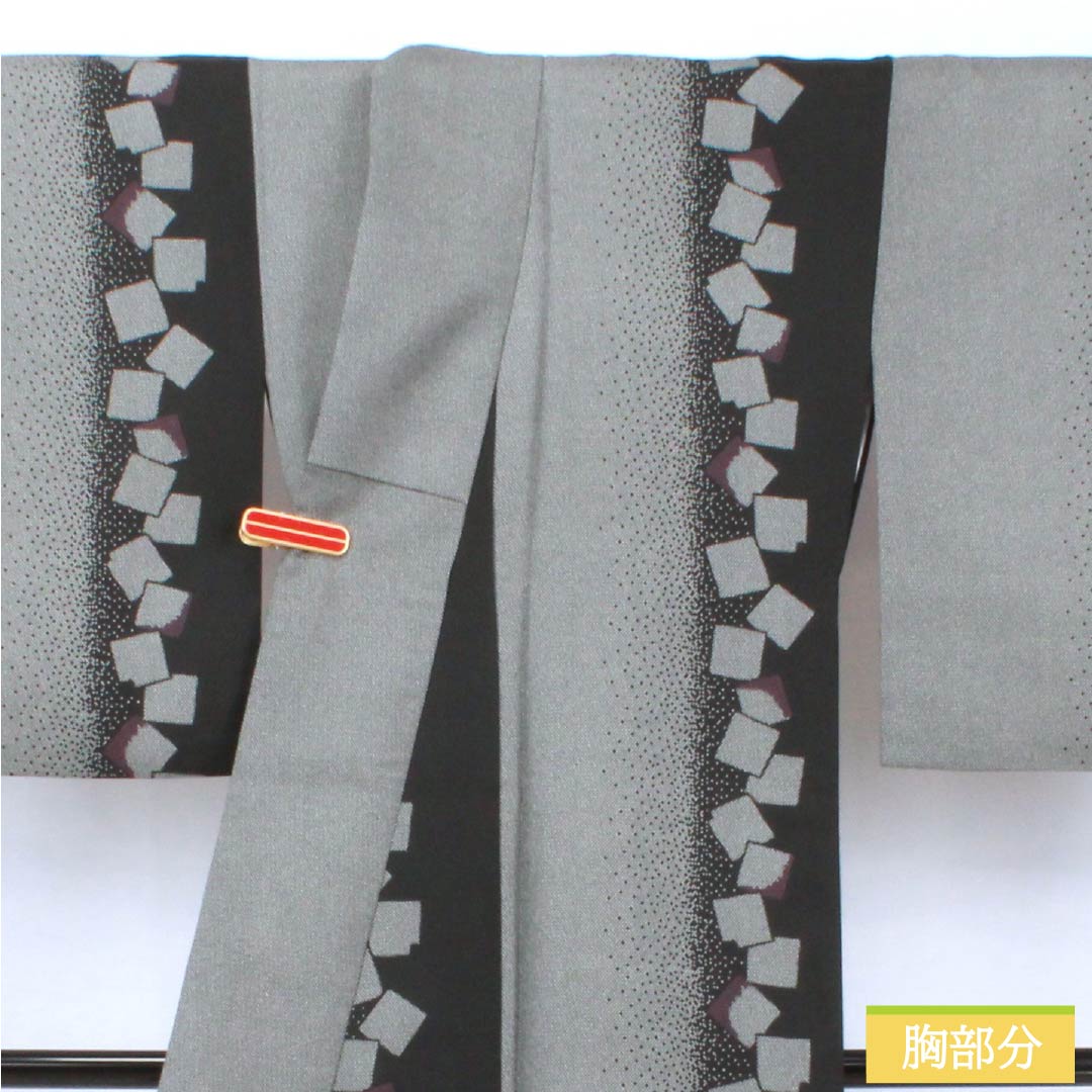 小紋 ポリエステル Sランク 身丈161.5cm 裄丈64cm 袷 抽象模様 洗える着物 モノトーン 1115007492427