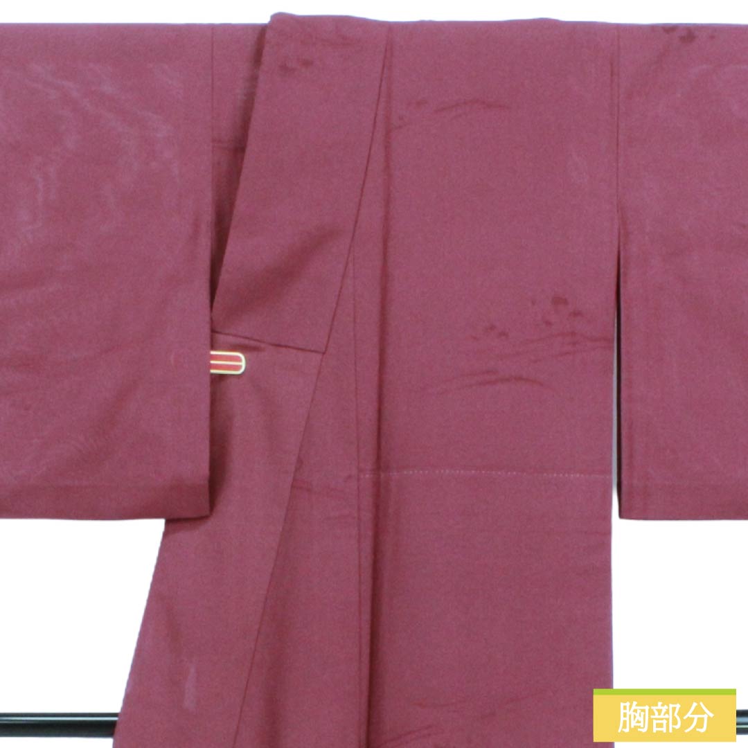 夏物 正絹 色無地 Bランク 身丈158cm 裄丈63.5cm 紅鶸色（べにひわいろ） 波 紗 紫系 1132004434320