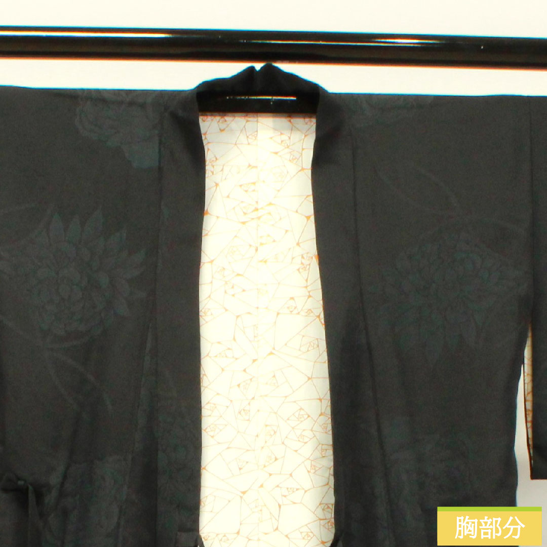 道中着 正絹 身丈94.5cm 裄丈65cm 抽象模様 Sランク 袷 黒系 1117000882910