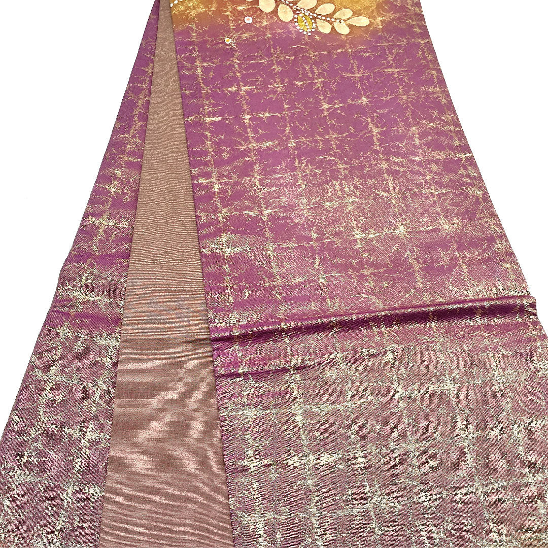 袋帯 辻ヶ花 作家物 ふくれ織 帯丈424cm 正絹 Sランク ポイント柄 フォーマル 紫系 1123004602320