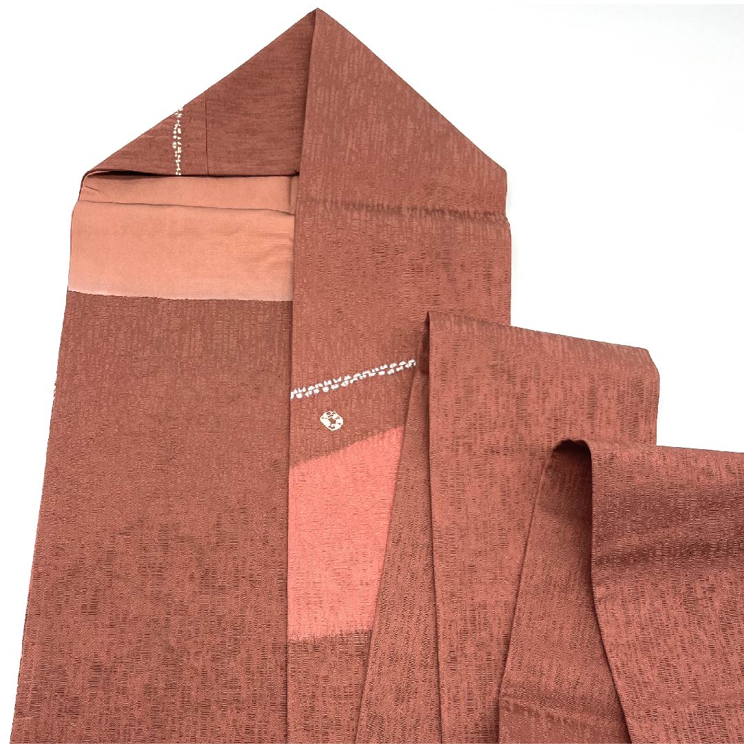 名古屋帯 栗梅色 長春色 絞り 帯丈376cm 正絹 Sランク ポイント柄 カジュアル 茶系 1124003802314  名古屋仕立て