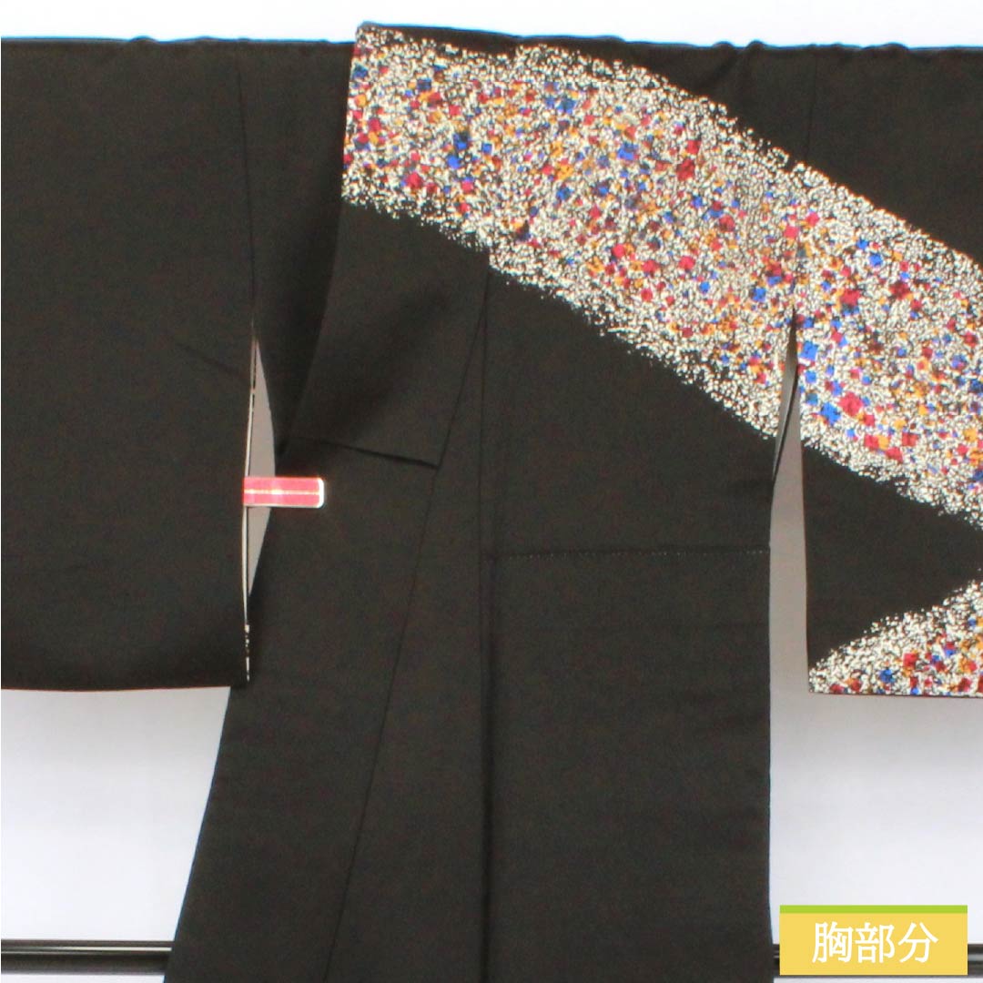 訪問着 正絹 Sランク 袷 身丈157.5cm 裄丈66cm 染色作家 田中文子 重ね衿付き 三松シルクケア 黒系 1112007492310