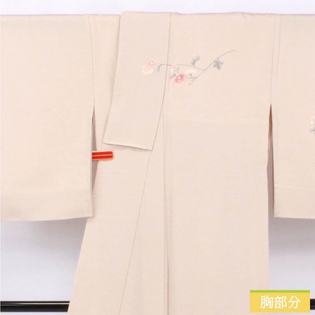 訪問着 正絹 Aランク 単衣 身丈167cm 裄丈68.5cm 翁茶色（おきなちゃいろ） 京友禅 鳥 菊花 ピンク系 1112006103513