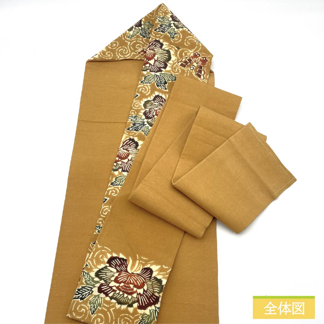Nagoya Obi, Pure Silk, Grade A, Biwachairo (Biwa-chairo), Kyoto Bingata Design, Peony and Butterfly Design, Length 355cm, Six-Ply, Casual, Beige, Product Number 1124009273325, Nagoya Style