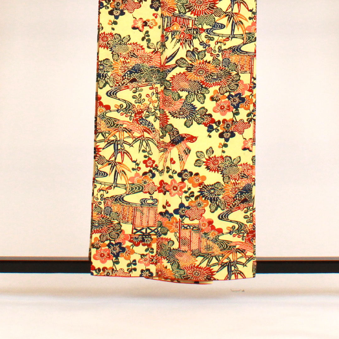 小紋 身丈158cm 裄丈65cm 袷  型染 紬地  正絹 Sランク 黄系 1115000502323