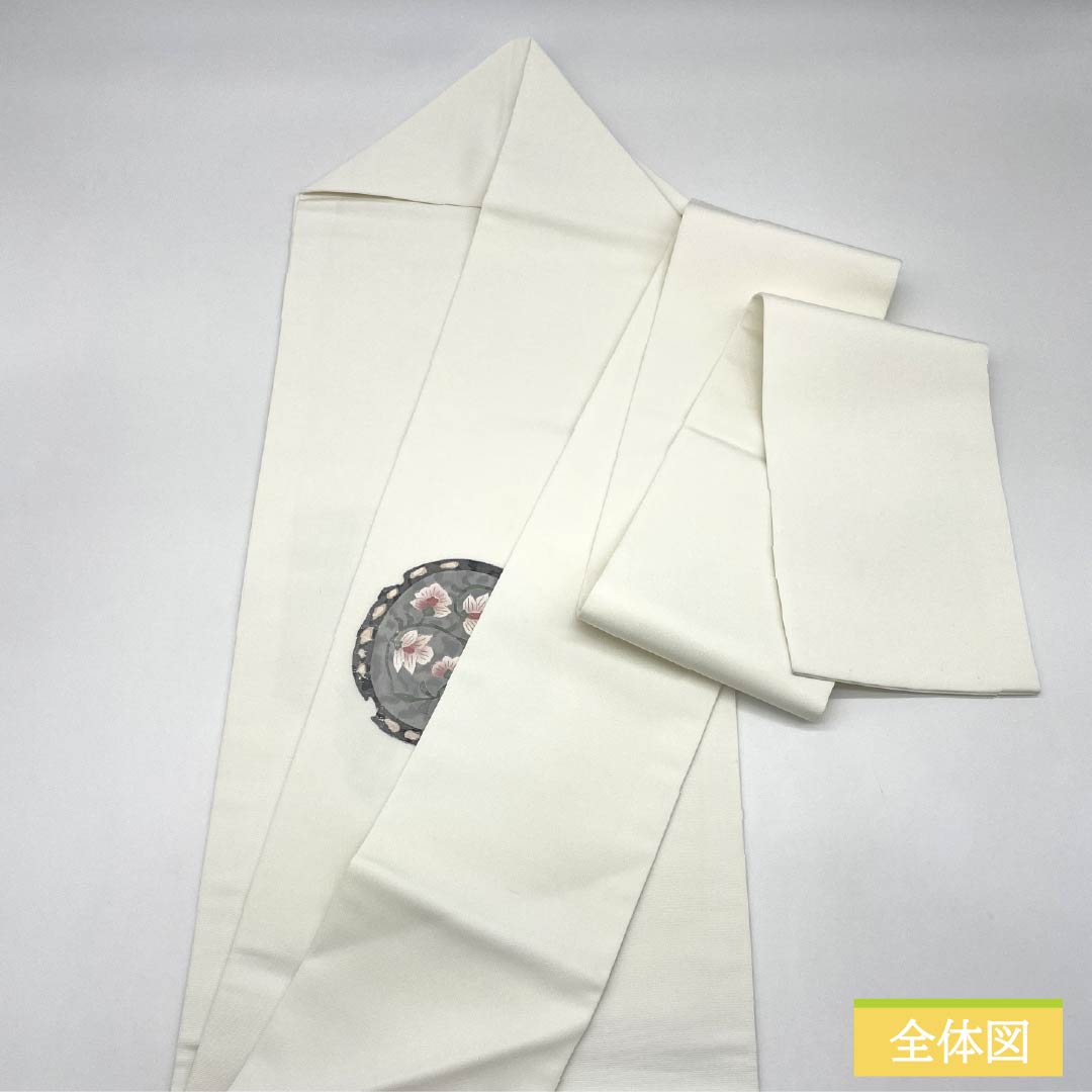 名古屋帯 ポリエステル Bランク 唐花 染め帯 帯丈368cm ポイント柄 カジュアル 白系 1124010854311 名古屋仕立て