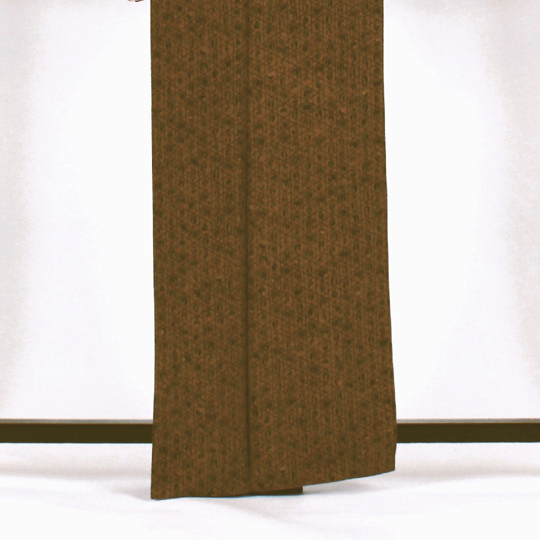 小紋 身丈162cm 裄丈63cm 袷  南部幸雄 籠目に野菜模様 正絹 Aランク 茶系 1115000603314