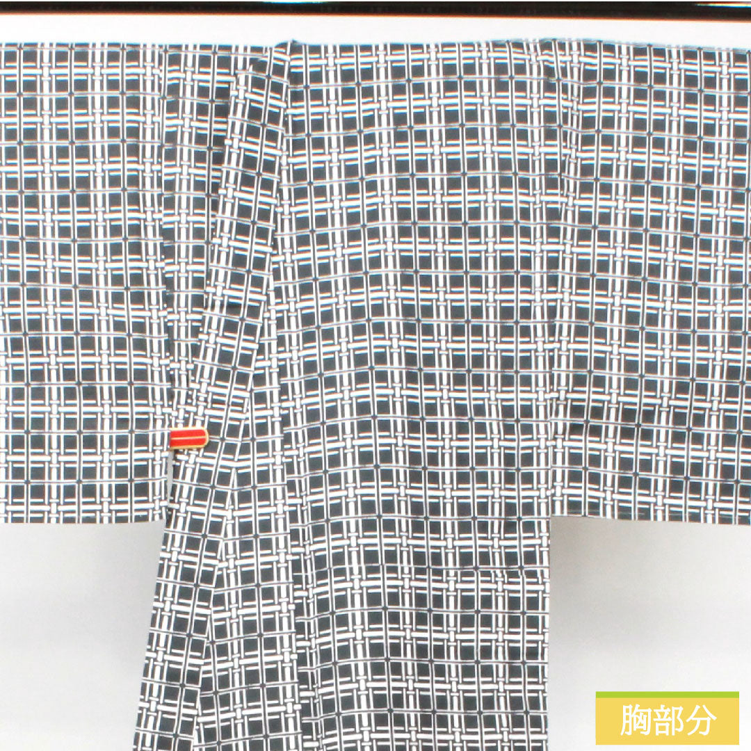 Yukata Cotton Length 148cm Sleeve length 71cm S rank Single layer Gray Ink color (sumiiro) Men's Check pattern 1118005102422