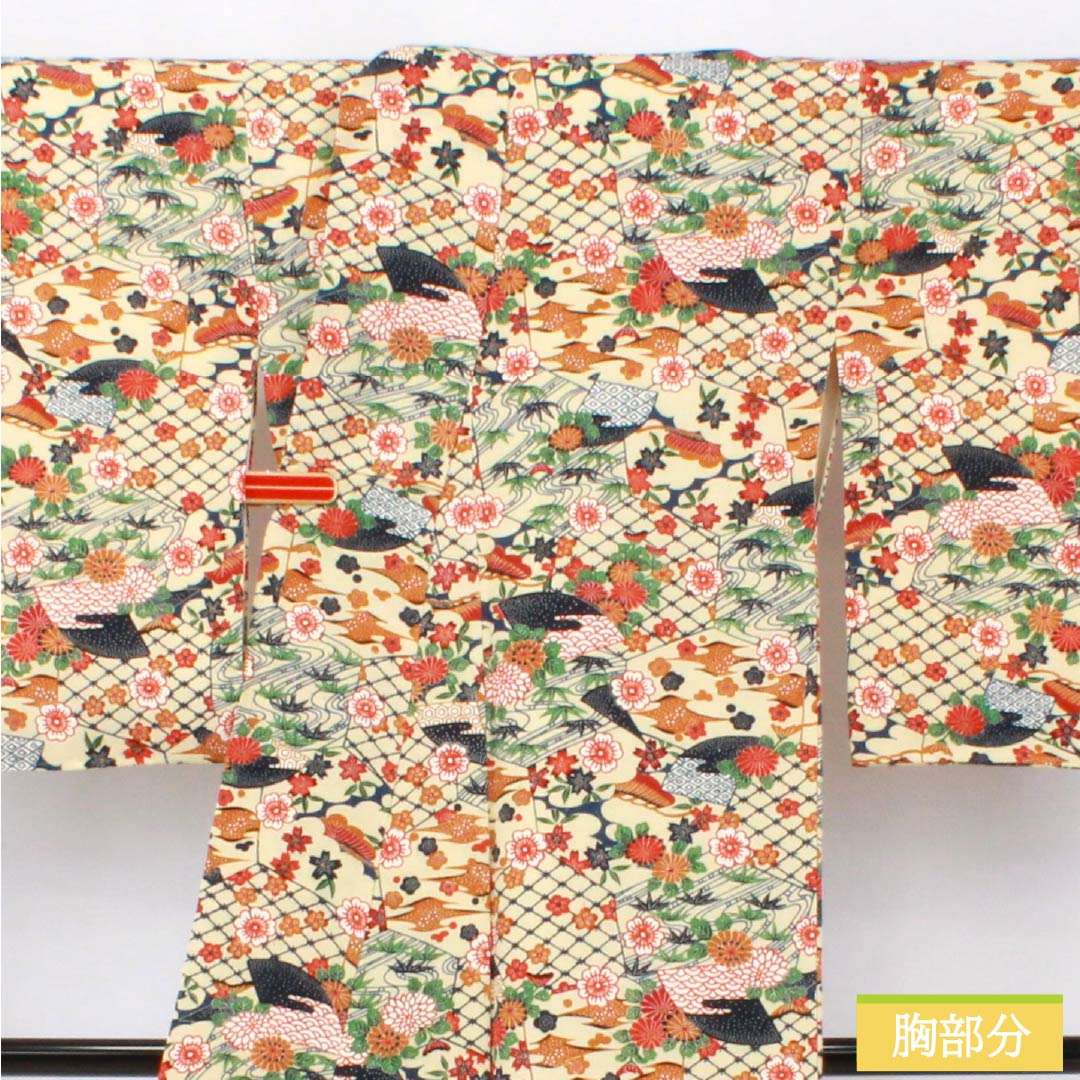 Komon (small pattern) kimono, pure silk, A-rank, length 158cm, sleeve length 62cm, lined, Tokyo white-brown (Tokyo shirachairo), tsumugi fabric, classic pattern, cream-toned, with basting threads, product number 1115007313315