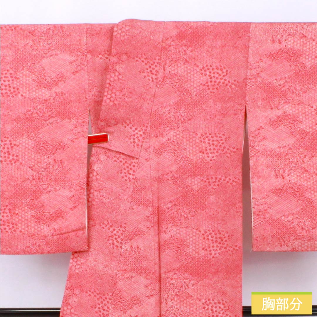 小紋 正絹 Aランク 身丈149.5cm 裄丈60cm 袷 柘榴色（ざくろいろ） 江戸小紋 裂取り 赤系 1115006943112