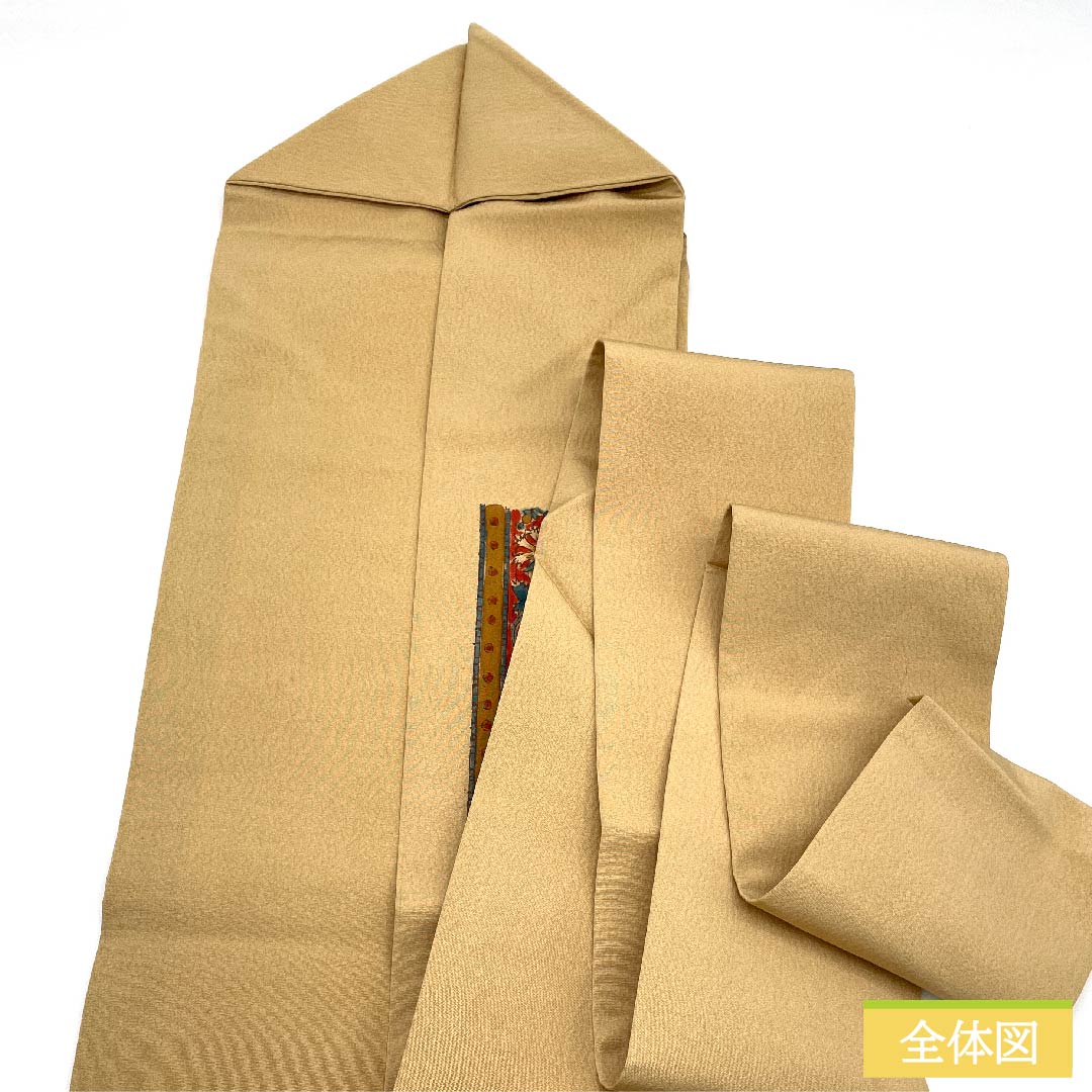 名古屋帯 山吹鼠色 更紗模様 帯丈359.5cm 正絹 Aランク ポイント柄 カジュアル ベージュ系 1124006063325  名古屋仕立て