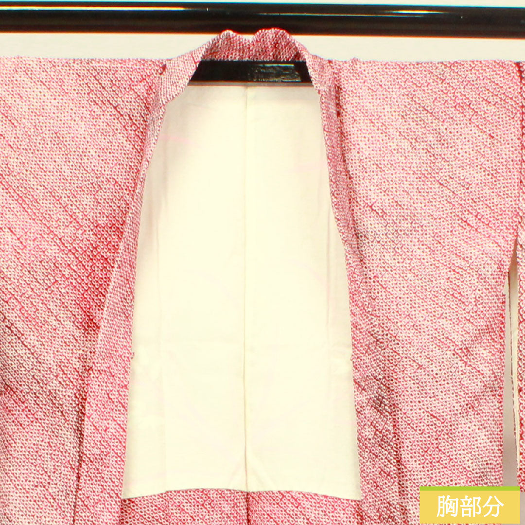 羽織 正絹 身丈81cm 裄丈65cm  深紅色 総絞り 抽象模様 Sランク 袷 赤系 1117000662912