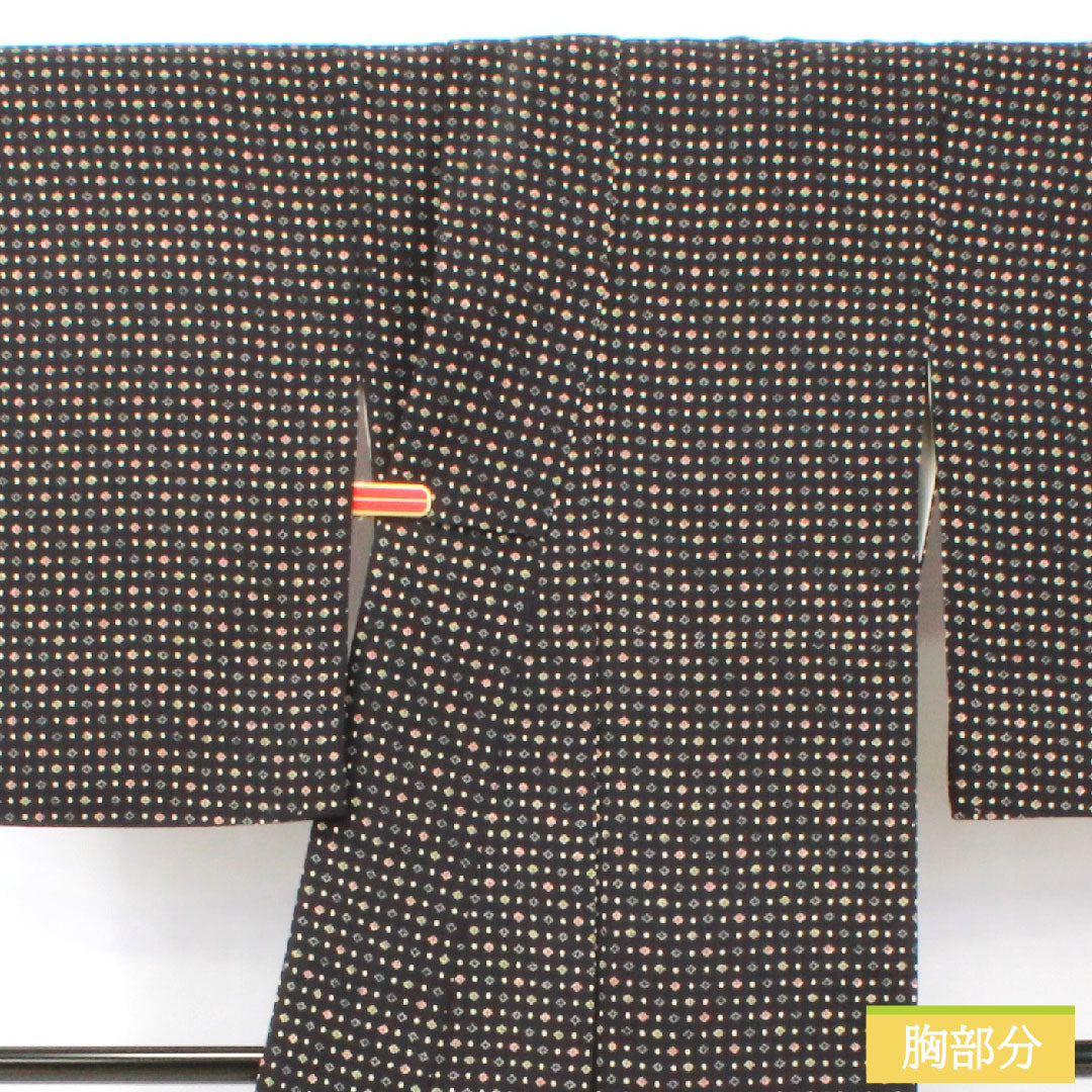 小紋 正絹 身丈156.5cm 裄丈64cm 袷 抽象模様 Aランク 黒系 1115004883310