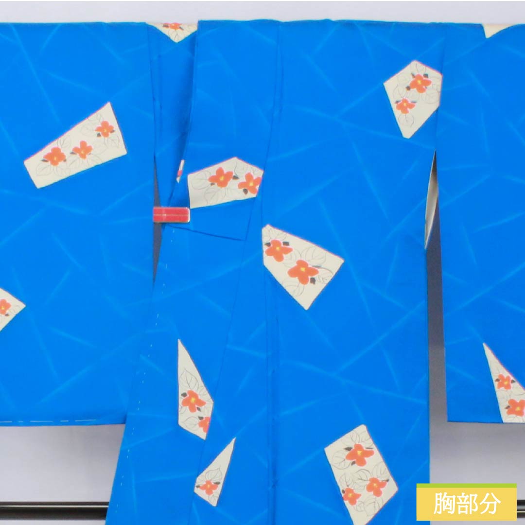 小紋 正絹 身丈159cm 裄丈64.5cm 袷 金碧珠色（きんぺきしゅいろ） 京友禅 割付 花 しつけ糸付き Aランク 青系 1115005753317