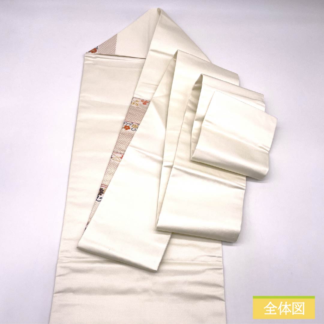 名古屋帯 正絹 Bランク 胡粉色（ごふんいろ） 唐花 横段 帯丈358cm ポイント柄 セミフォーマル 白系 1124009604311 名古屋仕立て
