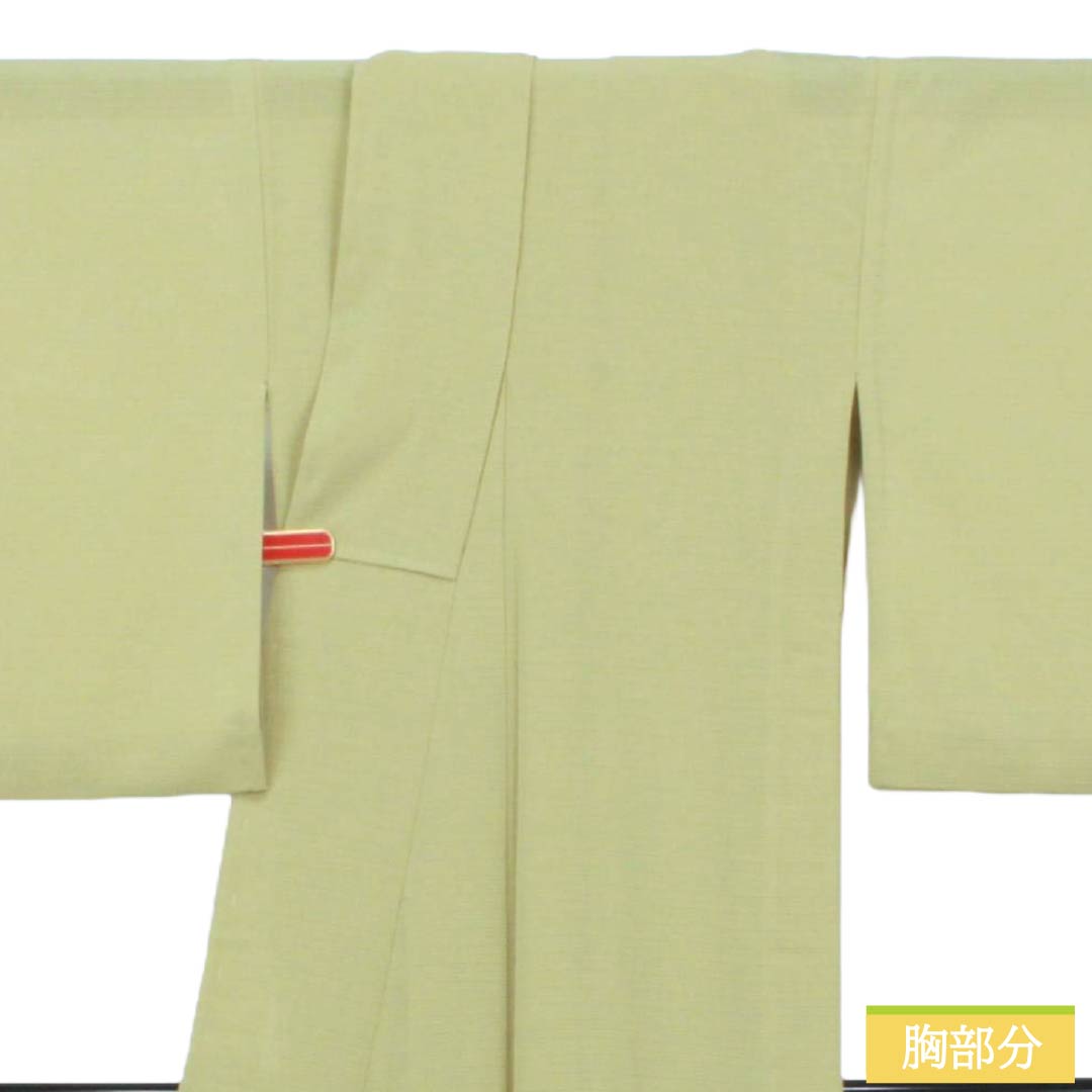 夏物 正絹 色無地 Aランク 身丈166cm 裄丈67cm 裏柳色（うらやなぎいろ） 素無地 居敷当て付き 絽 緑系 1132005683519