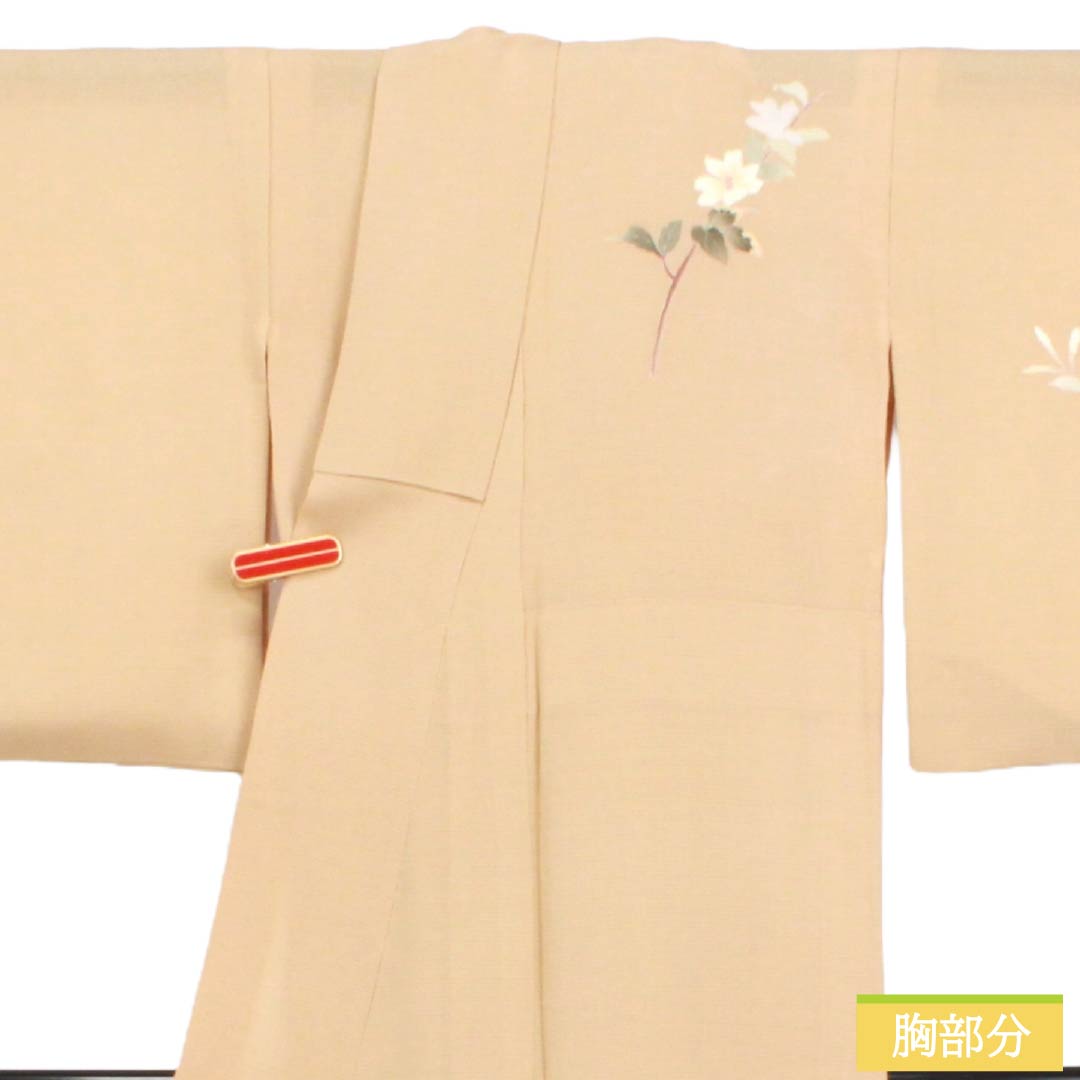 夏物 正絹 付下げ Sランク 身丈150.5cm 裄丈62cm 丁子色（ちょうじいろ） 南克治 加賀友禅 一つ紋 絽 ベージュ系 1132005062125