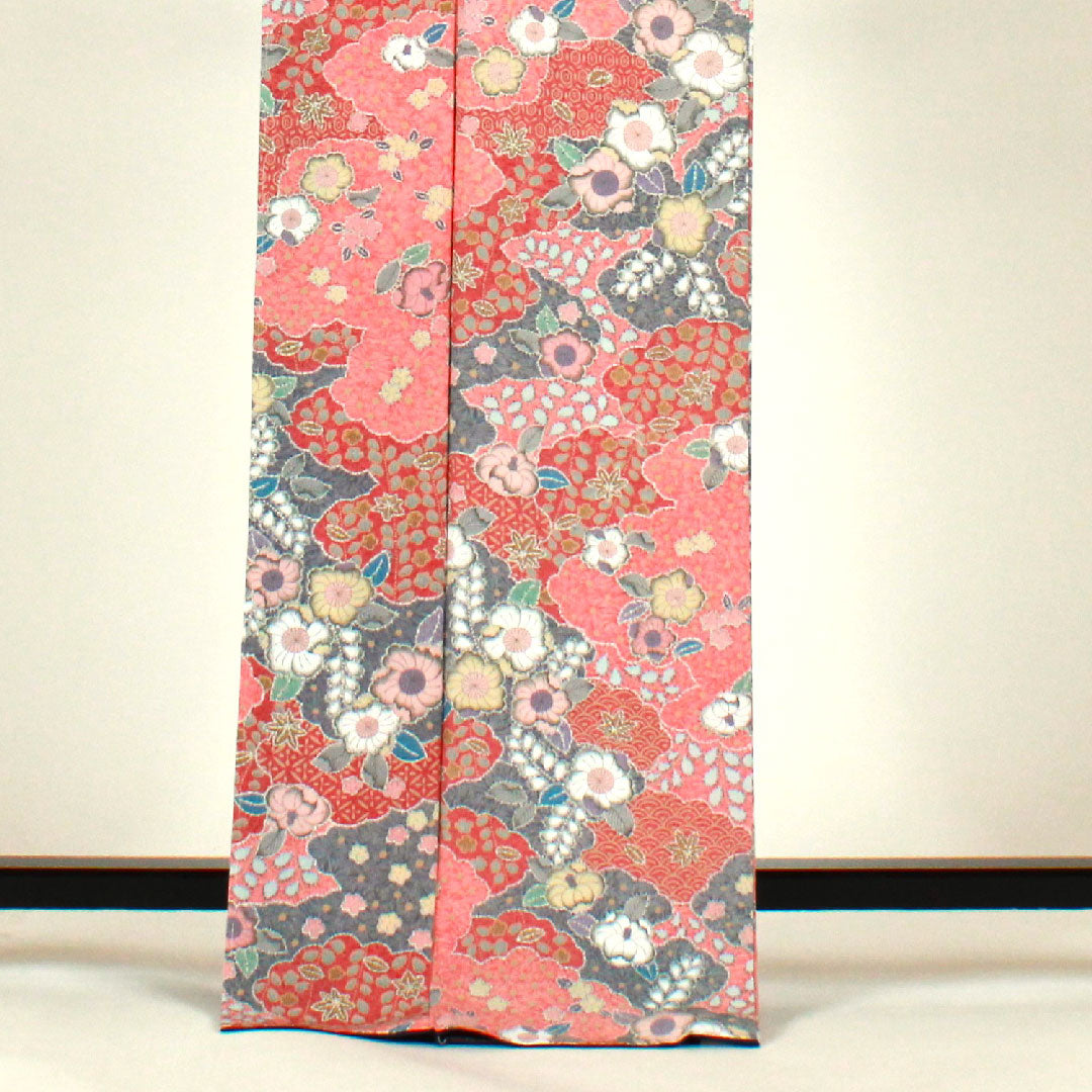 小紋 身丈170cm 裄丈66cm 袷  辻ヶ花 洗える着物  ポリ Sランク ピンク系 1115000752513