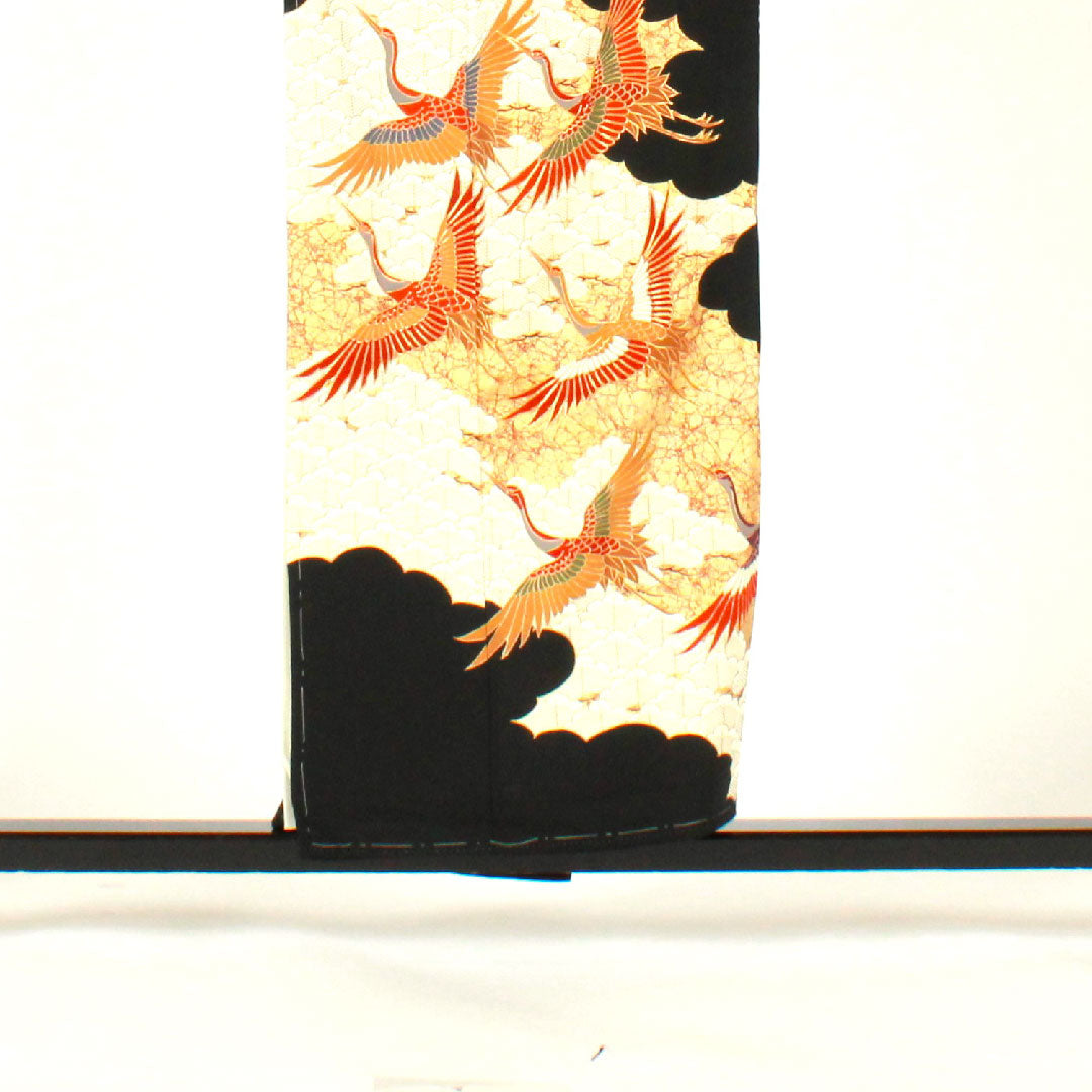 黒留袖 身丈155.5cm 裄丈61.5cm 袷 京友禅 鶴 片喰 正絹 Bランク 五つ紋 黒系 1111000344310