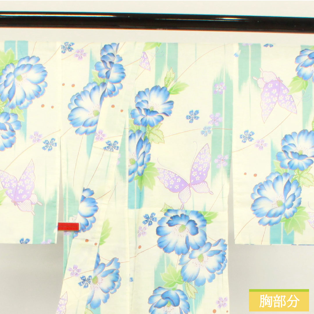 Yukata Cotton Length 165cm Sleeve length 66cm S rank Single layer White Butterfly Peony Pink 1118004692511