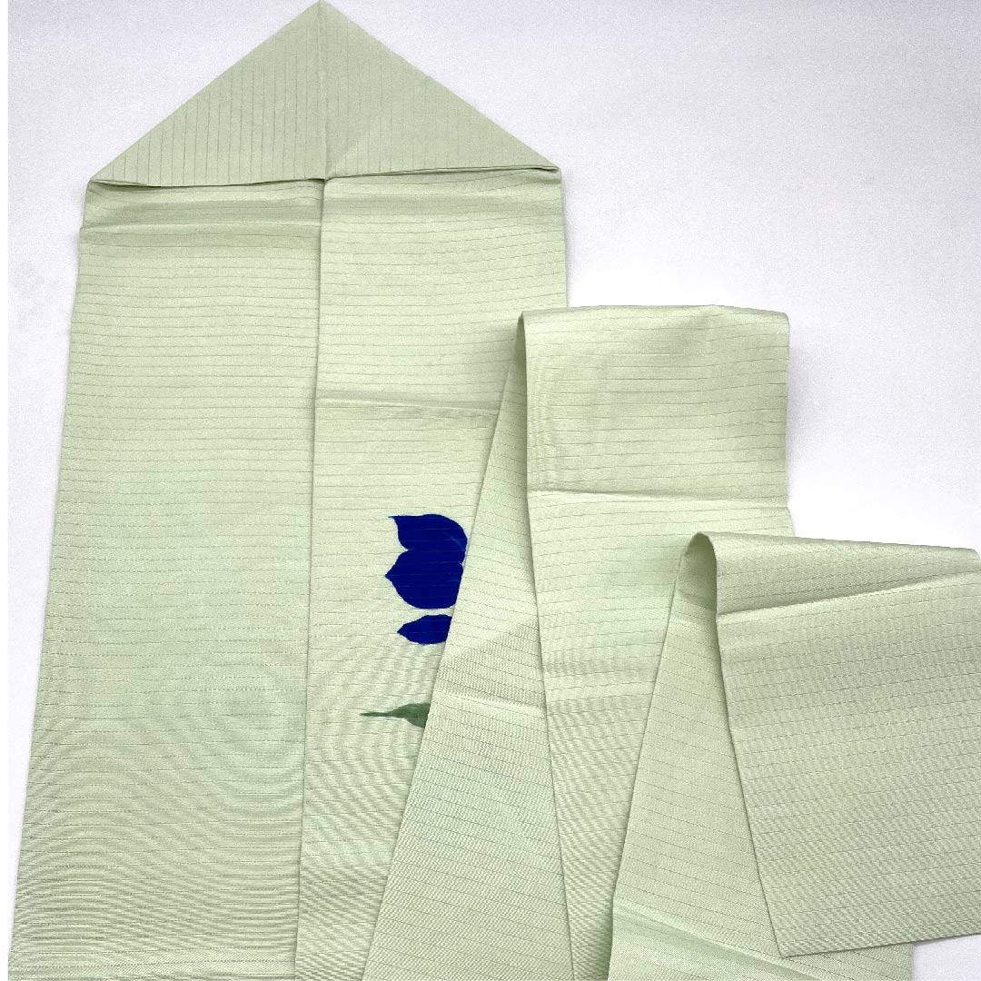 名古屋帯 龍泉青瓷釉色色 夏帯 絽 染帯 作家物 あやめ 帯丈353.5cm 正絹 Aランク ポイント柄 カジュアル 緑系 1124004263319  名古屋仕立て