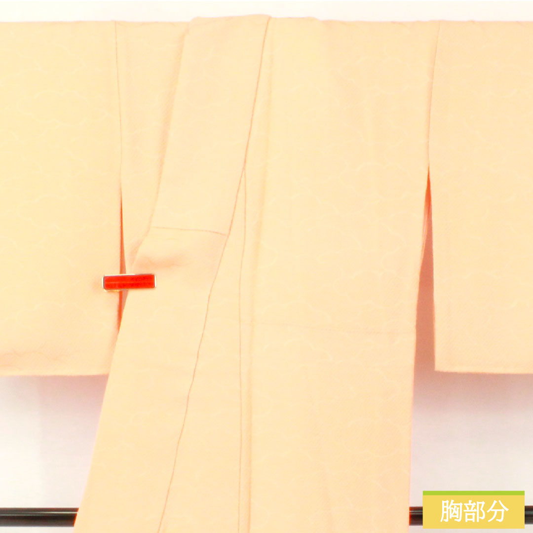色無地/未使用品/正絹/オレンジ/ふくれ織り/紋なし/美品/仕立上がり/適応身長142～150㎝【7219】 リサイクル着物】色無地 正絹 身丈164cm 裄丈64.5cm 朱華色（はねず