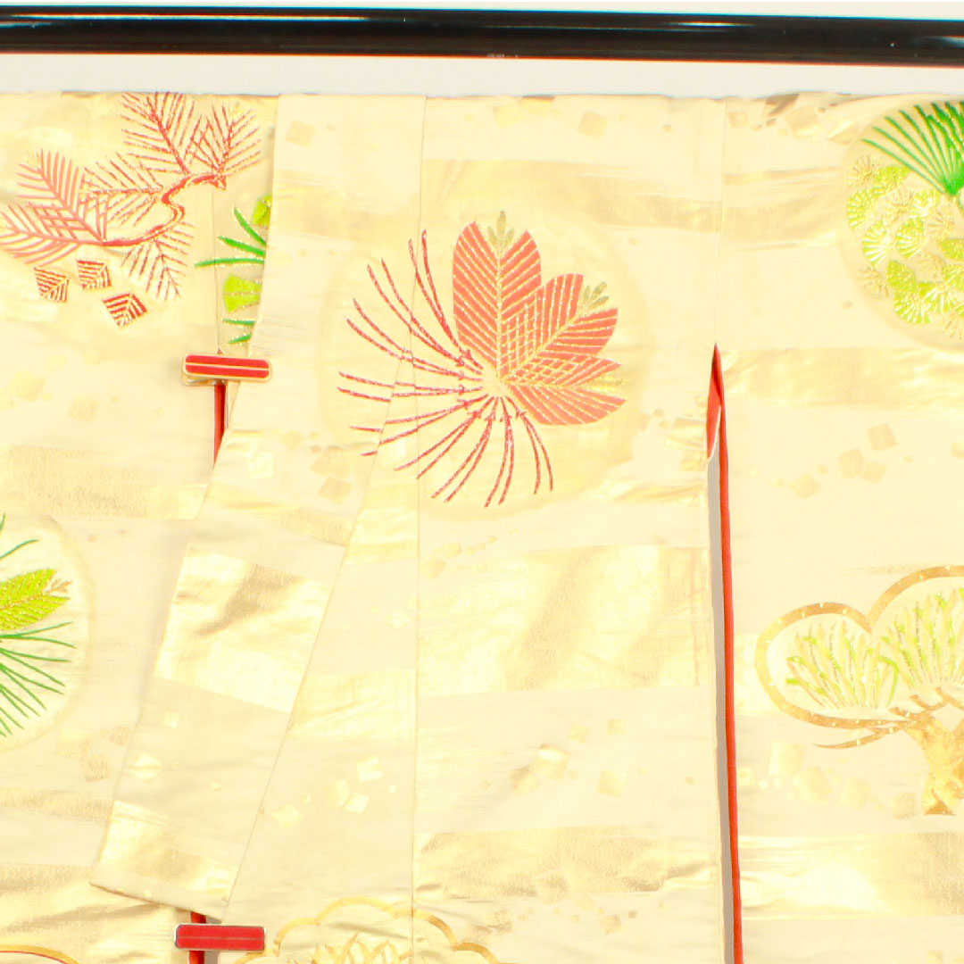 色打掛 身丈184cm  千總 大丸 千歳契松文 金駒刺繡 正絹 Bランク 袷 クリーム系 1110000604915