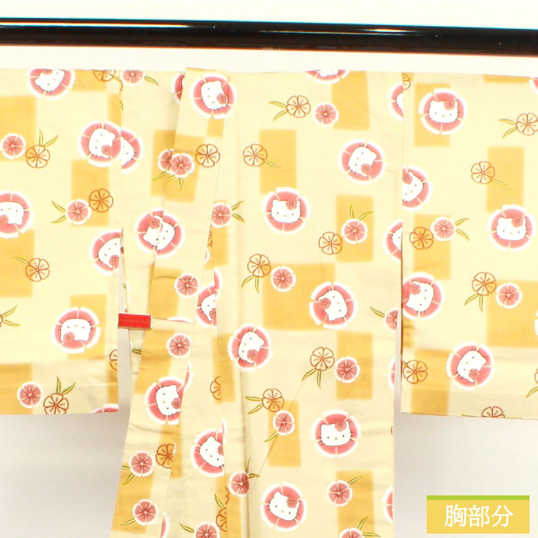 Yukata Cotton Length 167.5cm Sleeve length 68cm S rank Single layer Beige Sobakiri color Hello Kitty Nadeshiko 1118004832525