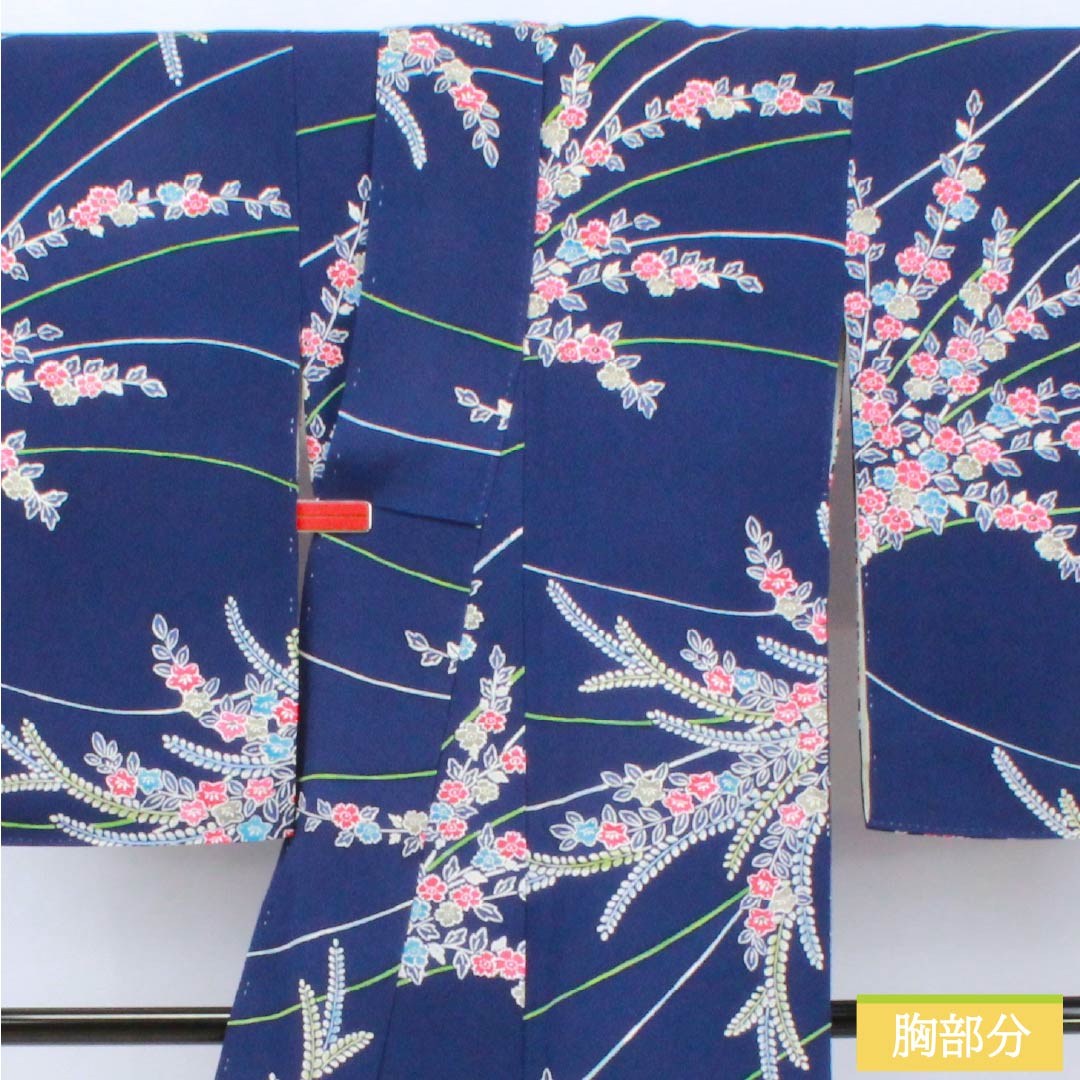 小紋 正絹 Sランク 身丈159.5cm 裄丈63cm 袷 紺色（こんいろ） 型染 草花模様 紺系 1115006842318