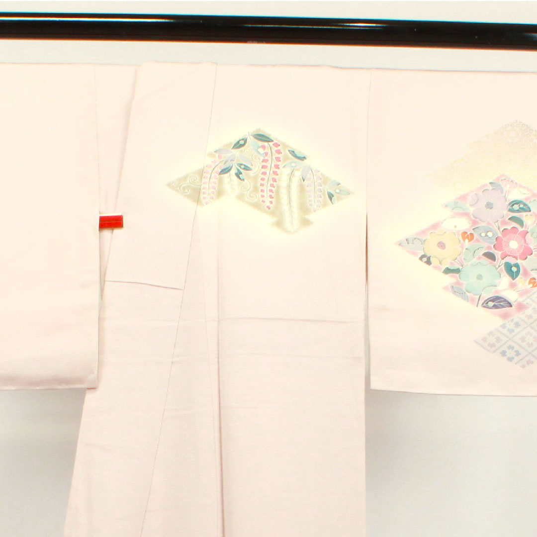 Homongi, pure silk, lined, length 156.5cm, sleeve length 64cm, cherry blossom color, Tsujigahana, five gourds and one-bite, A rank, pink, 1112003113313
