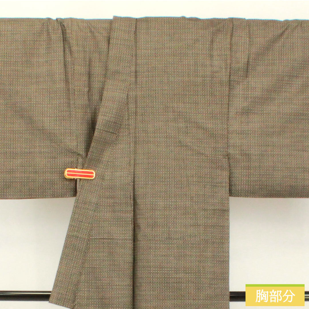 男物 正絹 Aランク 身丈144.5cm 裄丈67cm 大島紬 変り小絣 泥染  袷 茶系 1119001843414