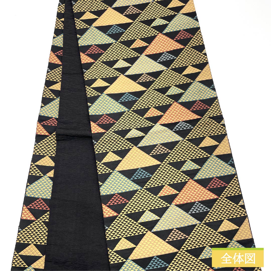 （京袋帯）名古屋帯 ポリエステル Sランク 京袋帯 鱗   帯丈378cm 全通 カジュアル 黒系 1124010912310 開き仕立て