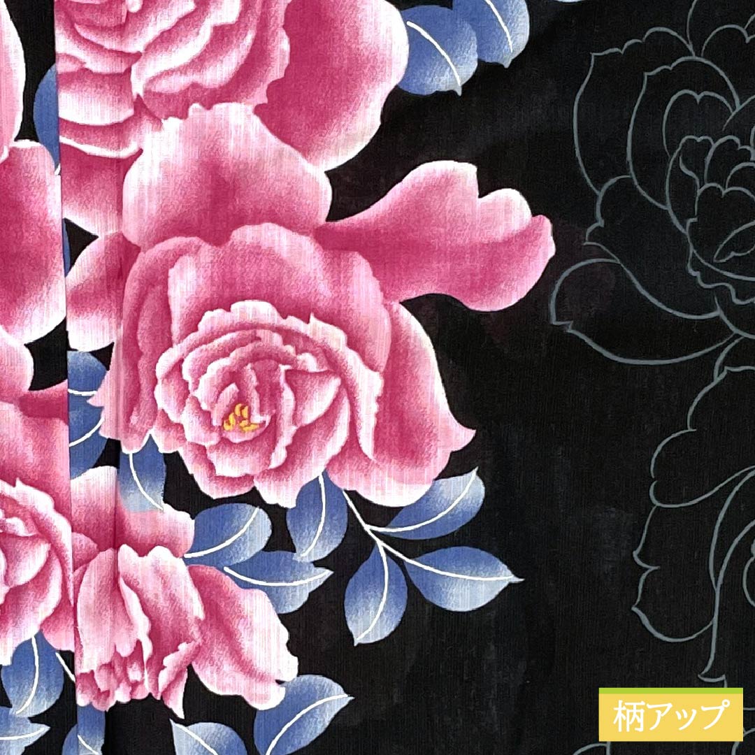 浴衣 木綿 Sランク 身丈167cm 裄丈65.5cm 薔薇 単衣 黒系 1118007372510