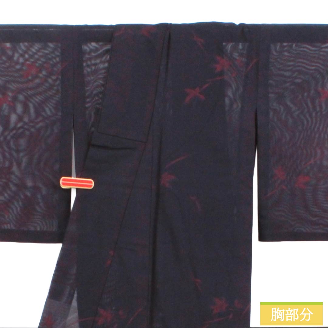 夏物 正絹 お召 Aランク 身丈151cm 裄丈64cm 紫黒色（しこくしょく） 草花模様 紗 紫系 1132004663220