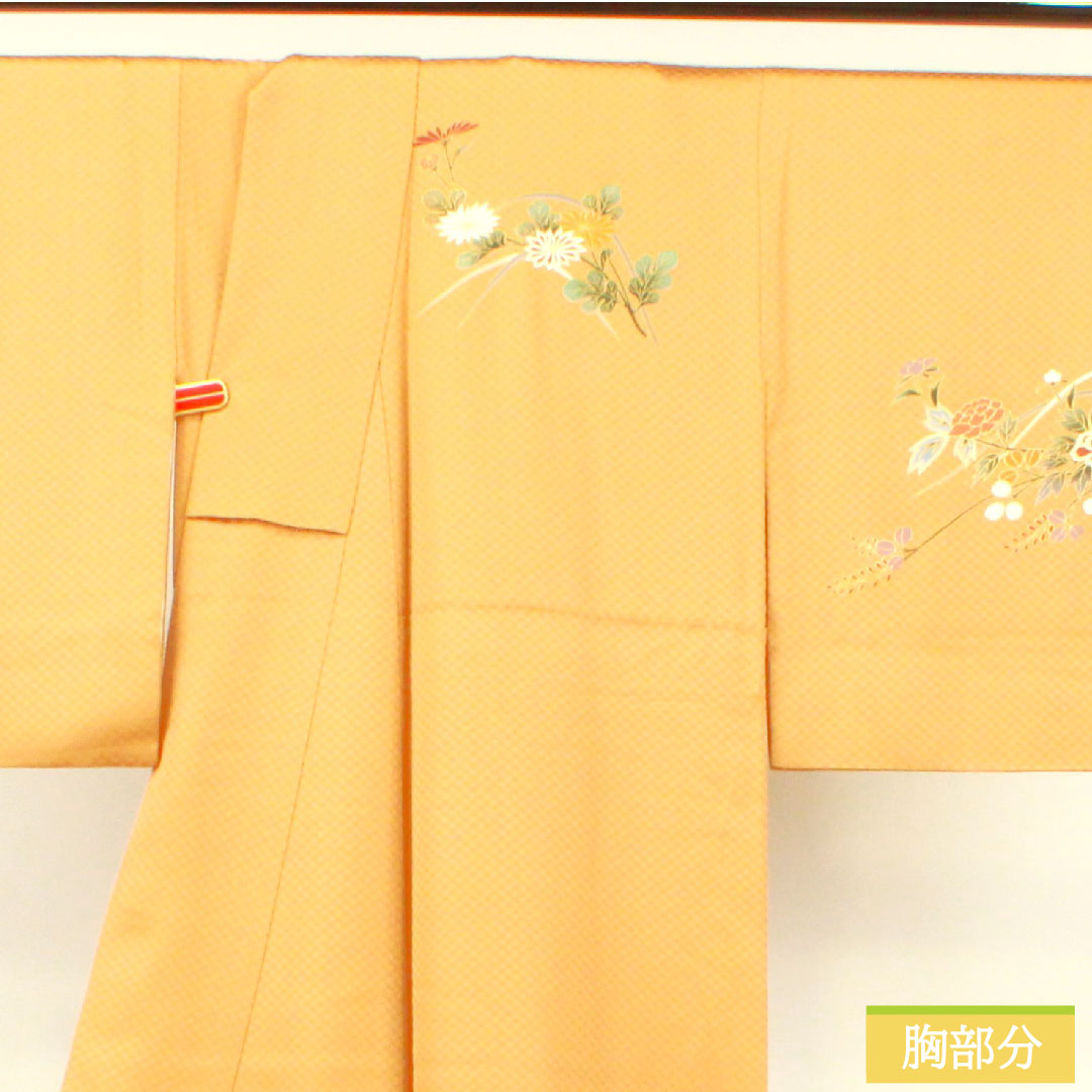 Homongi (formal kimono) Length 163cm Sleeve length 66cm Loquat brown Kyo-Yuzen Floral pattern Pure silk S rank Brown 1112003912414