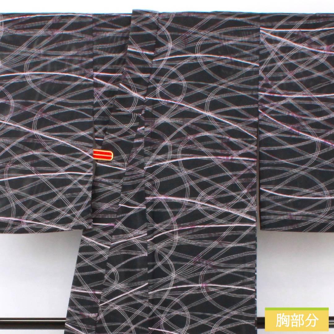 夏物 ポリエステル 小紋 身丈153cm 裄丈64cm 相済茶色（あいすみちゃいろ） 抽象模様 絽 Aランク 黒系 1132002293210