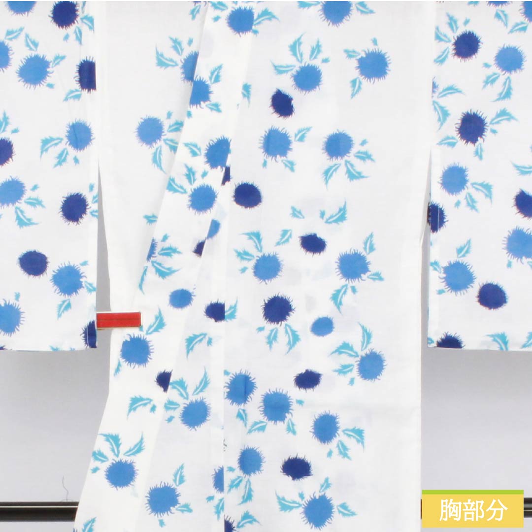 Cotton Yukata, Length 166cm, Sleeve Length 64.5cm, A Rank, Single Layer, White, Thistle Pattern, 1118006723511