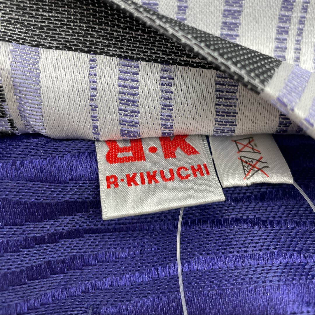 半幅帯 ポリエステル 雪色色（せっしょくいろ） リバーシブル 縞 四角 R・K（リョウコ キクチ） 帯丈416cm グレー系 Sランク 1125001762422