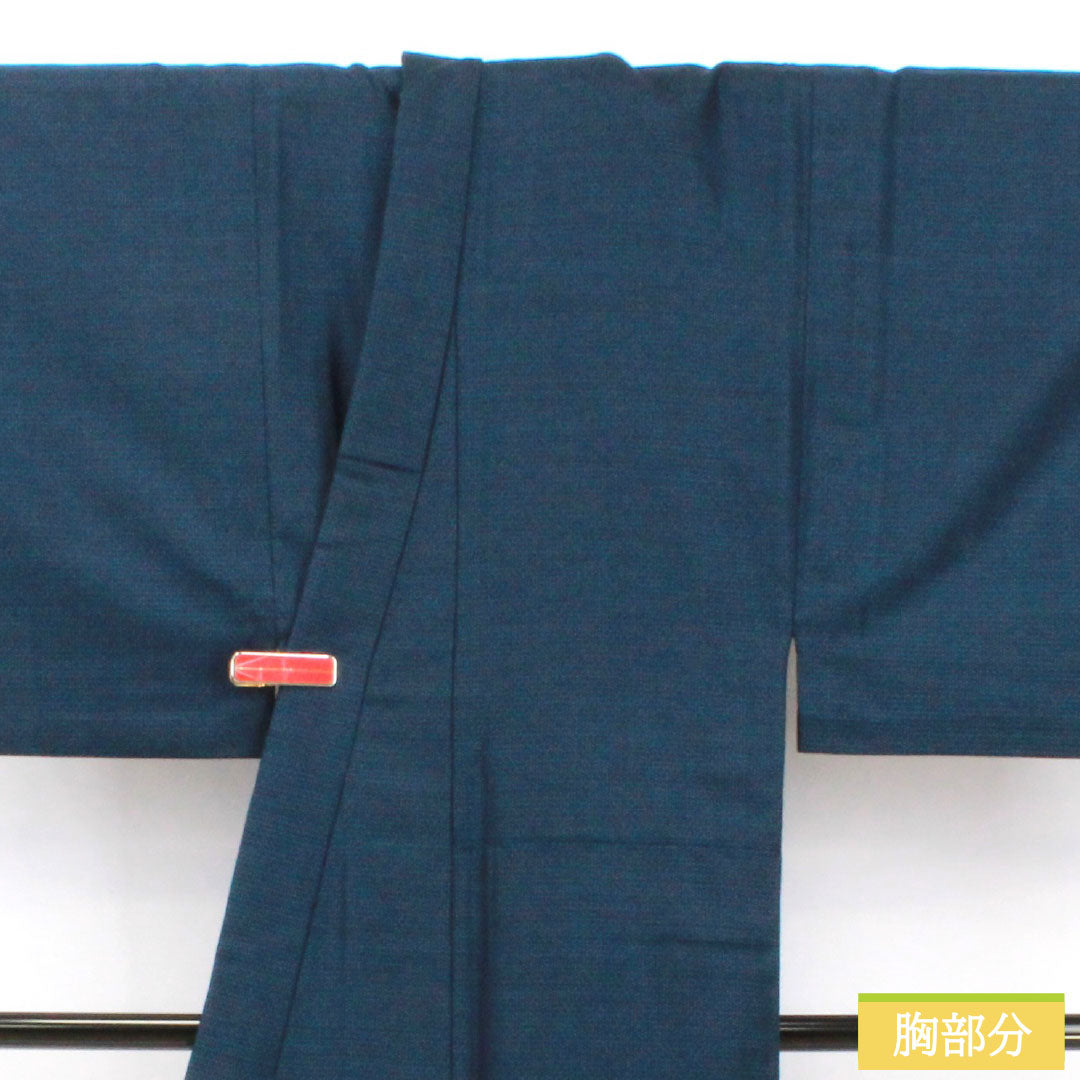 男物 ウール Sランク 身丈144cm 裄丈69cm 亀甲模様 単衣 紺系 1119001742418